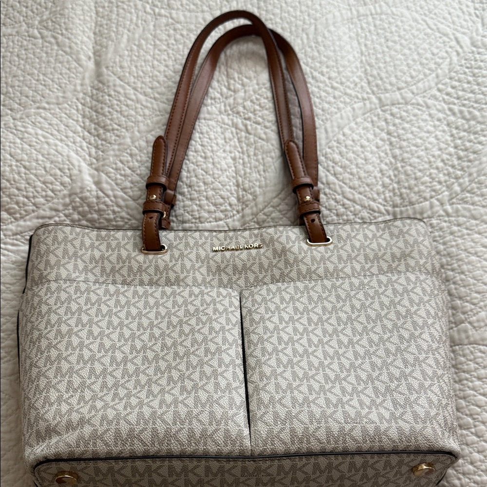 Michael Kors Cream and Brown shoulder/tote  Bag